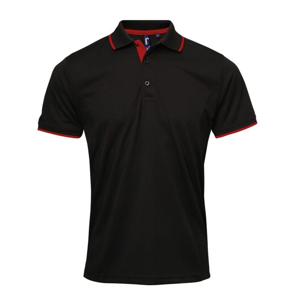 Premier Mens Contrast Coolchecker Polo Shirt / Black/Red